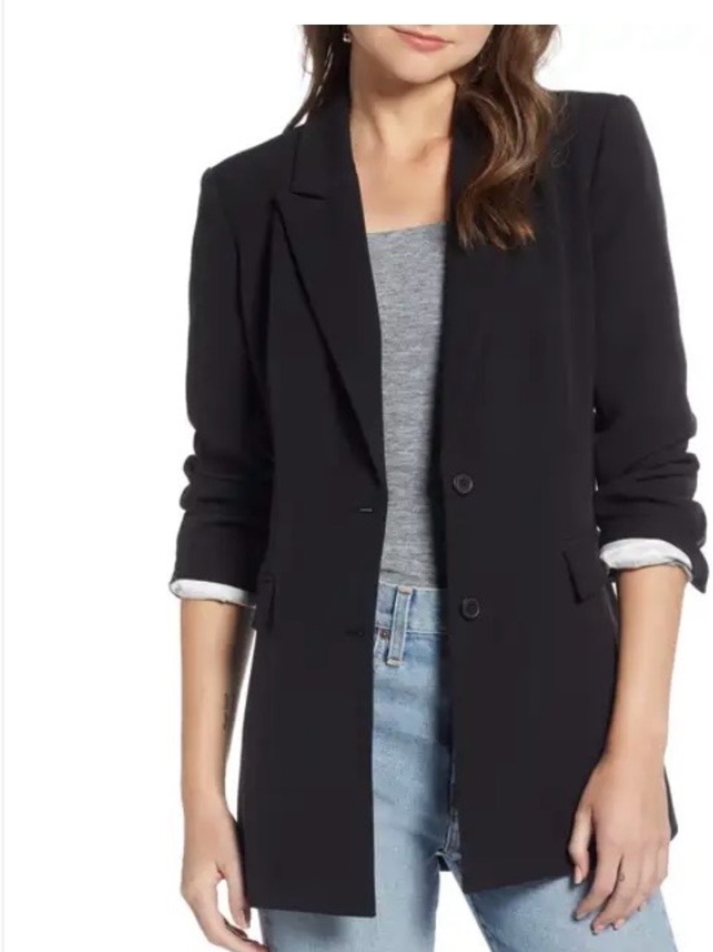 Something Navy Black Longline Oversized Single-Breasted Blazer